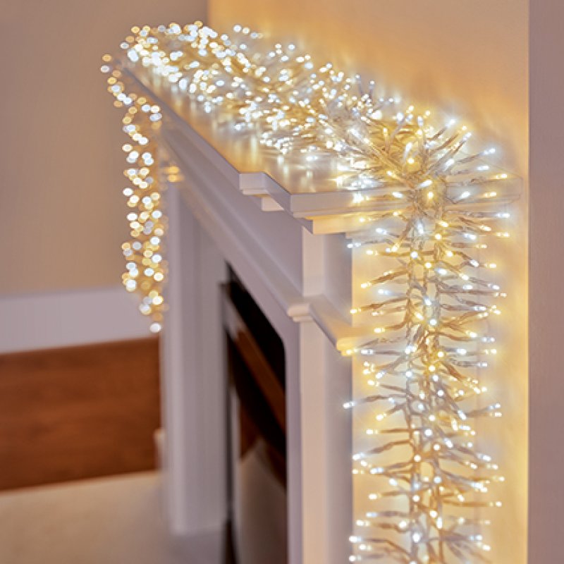 Premier 960 LED Cluster Brights Christmas Lights White & Warm White Clear Cable