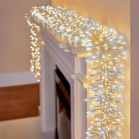 Premier 960 LED Cluster Brights Christmas Lights White & Warm White Clear Cable