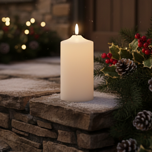 Outdoor LED Cream Christmas Church Candle 17cm x 7.5cm