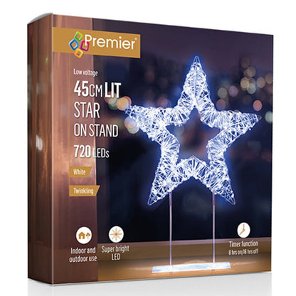 Silver Star with White Twinkling LEDs Table Top Christmas Decoration
