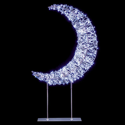 Silver Lit Crescent Moon Twinkling LED Christmas Table Top Decoration
