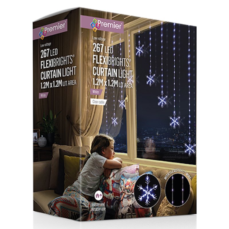 1.2 x 1.2m White LED Flexibright Snowflake V Curtain Lights