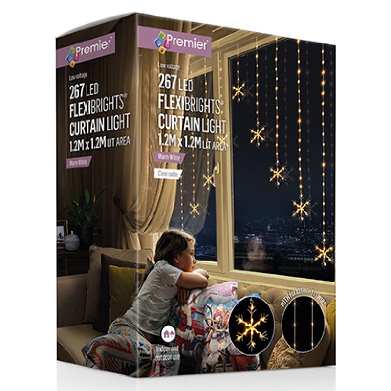 1.2 x 1.2m Warm White LED Flexibright Snowflake V Curtain Lights