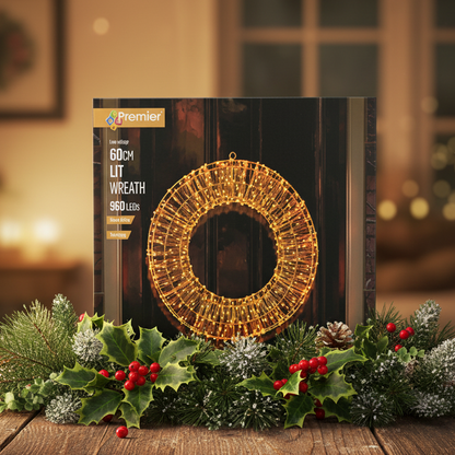 Rose Gold Wreath with Warm White Twinkling LEDs
