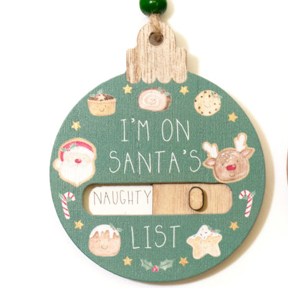 Naughty or Nice Sliding Wooden Christmas Bauble