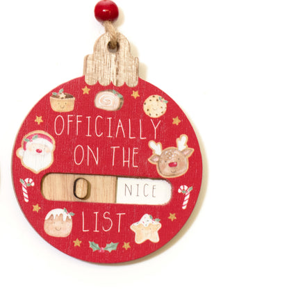 Naughty or Nice Sliding Wooden Christmas Bauble