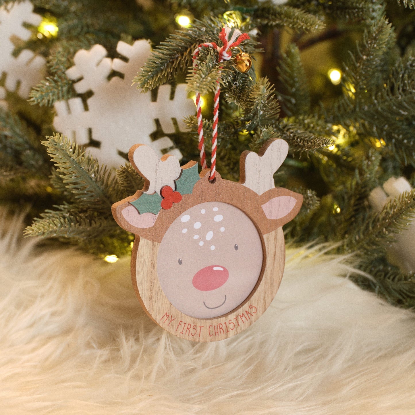 My First Christmas Wooden Rudolph Photo Frame Hanging Decoration