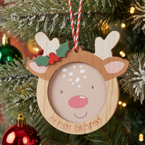 My First Christmas Wooden Rudolph Photo Frame Hanging Decoration