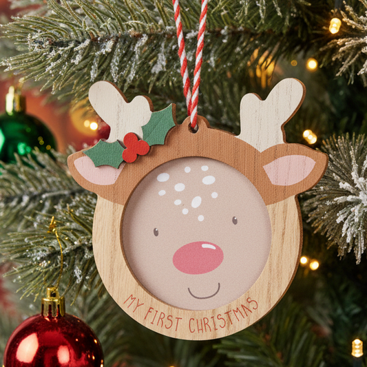 My First Christmas Wooden Rudolph Photo Frame Hanging Decoration