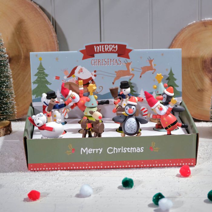 Christmas Wooden Pushing Puppet Toy assorted