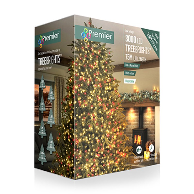 Premier 3000 Red and Warm White LED Treebrights Christmas String Lights