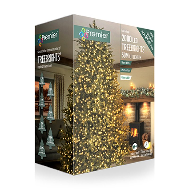 Premier TreeBrights 2000 Warm White LED Christmas String Lights