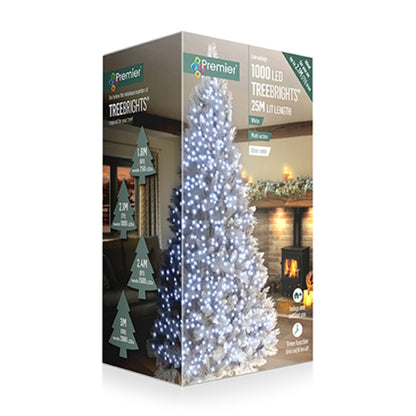 Premier TreeBrights 1000 White LED Christmas String Lights Clear Cable