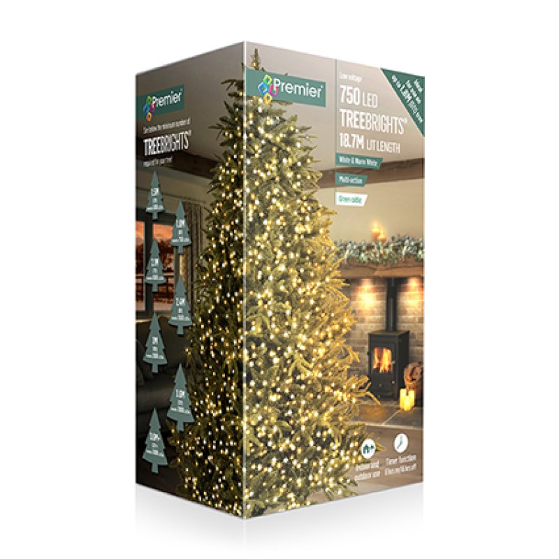 Premier 750 LED Tree Lights, shown in its retail packaging box.