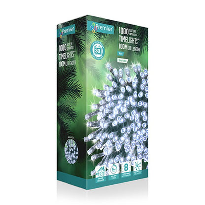 Premier 1000 White Timelights Battery Operated Christmas  String Lights