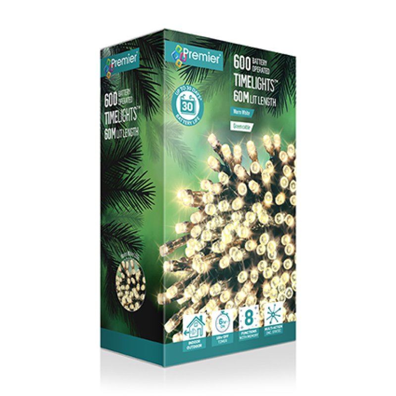 Premier TimeLights 600 Warm White LED Battery Operated String Lights