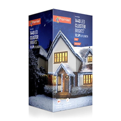 Premier 1440 LED Cluster Brights Christmas Lights White Clear Cable