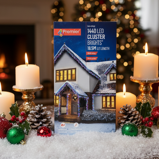 Premier 1440 LED Cluster Brights Christmas Lights Multi Colour Clear Cable