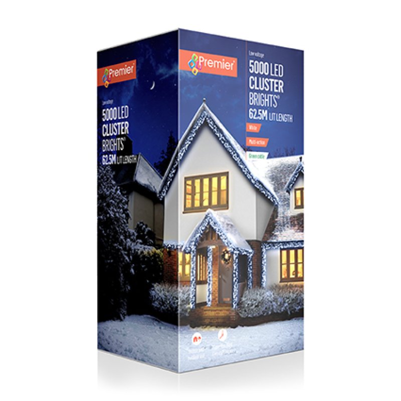 Premier 5000 White LED Cluster Brights Christmas Lights