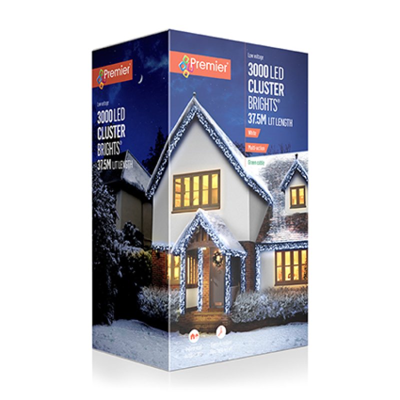 Premier 3000 White Cluster Brights LED Christmas Lights