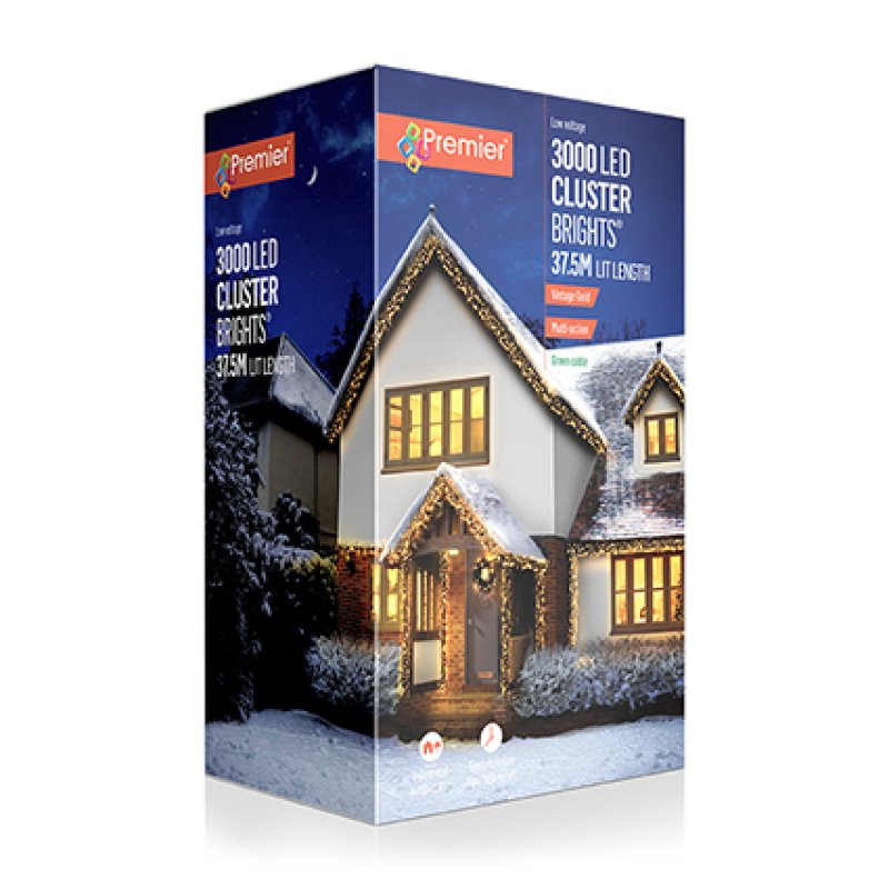 Premier 3000 Vintage Gold Cluster Brights LED Christmas Lights