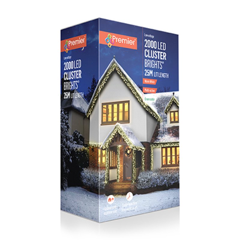 Premier 2000 LED Warm White Cluster Brights Christmas Lights