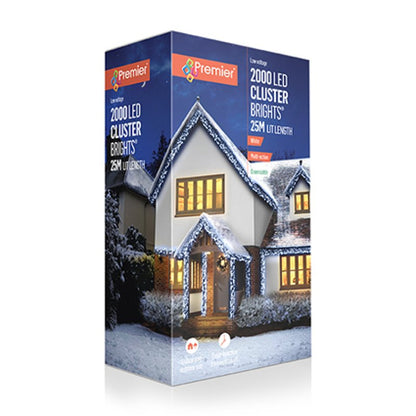 Premier 2000 LED White Cluster Brights Christmas Lights