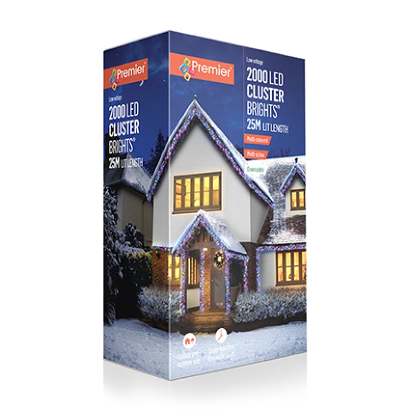 Premier 2000 LED Multi Coloured Cluster Brights Christmas Lights