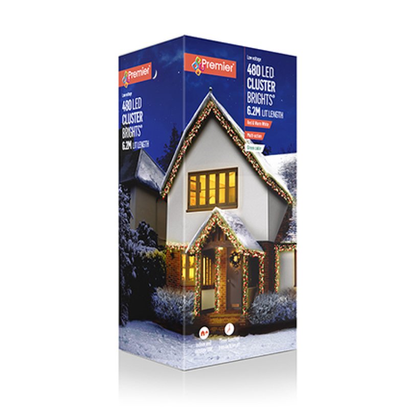 Premier 480 LED Cluster Brights Christmas Lights Red and Warm White