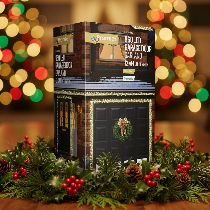 960 Warm White Garage Door Christmas Garland Lights