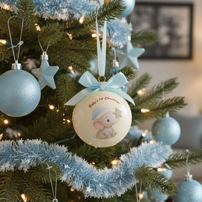 Baby's First Christmas Blue Elephant Design Bauble