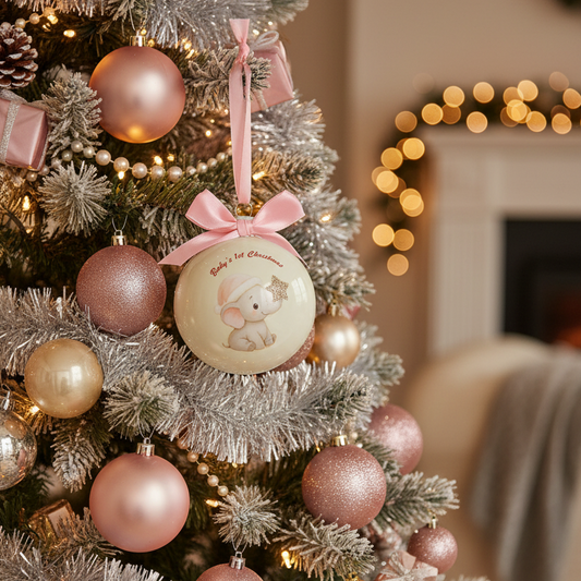 Baby's First Christmas Pink Elephant Design Bauble