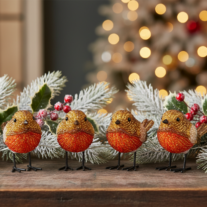 Set of 4 Battery Operated Lit Acrylic Robins