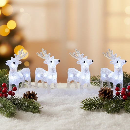 Set of 4 White LED Acrylic Reindeer Lights