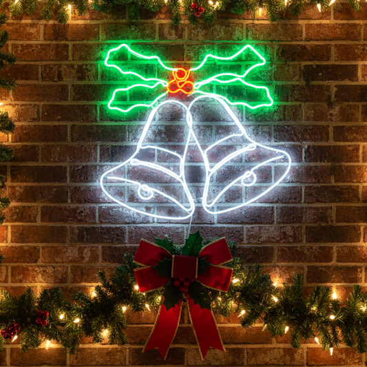 Neon Swinging Bells and Holly LED Wall Sign