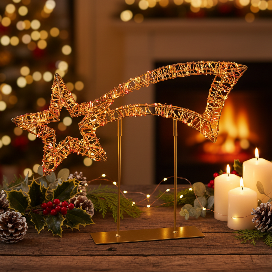 Gold Twinkling Table Top Shooting Star Christmas Decoration
