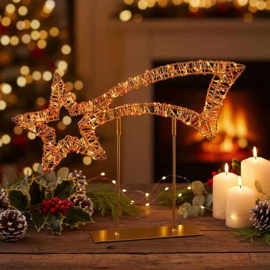 Gold Twinkling Table Top Shooting Star Christmas Decoration