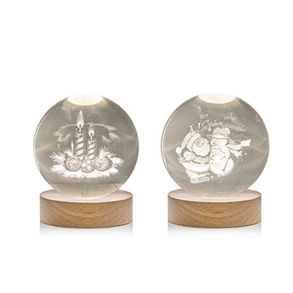 3D Lit Etched 8cm Glass Ball Christmas Decoration