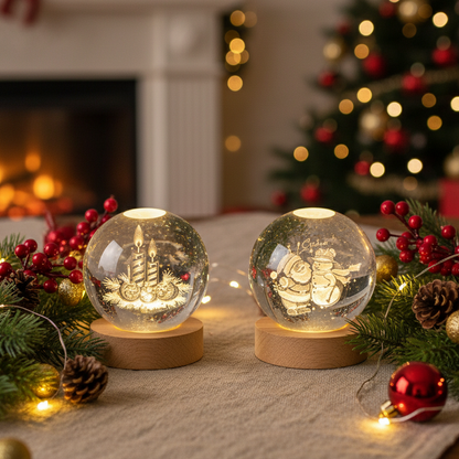 3D Lit Etched 8cm Glass Ball Christmas Decoration