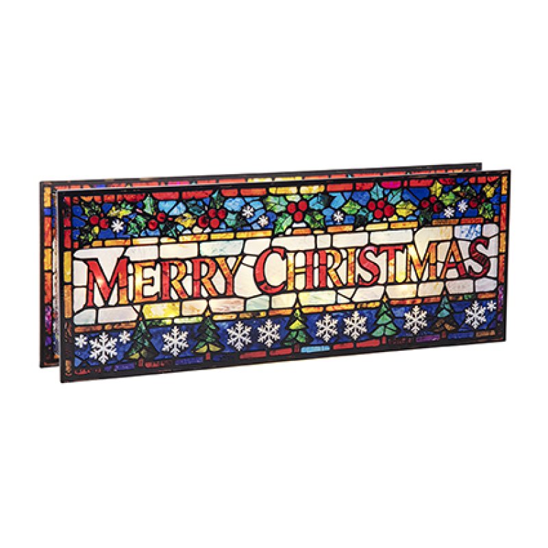 Lit Merry Christmas Stained Glass Table Top Decoration