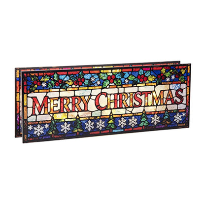Lit Merry Christmas Stained Glass Table Top Decoration