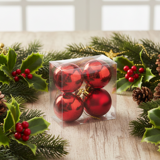 Set of 4 10cm Red Shatterproof Christmas Baubles