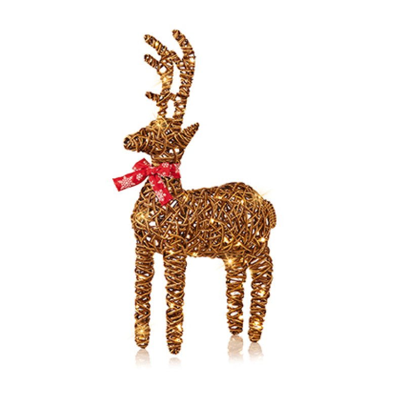 Light Up Wicker Reindeer with Bow Christmas Display Decoration 70cm