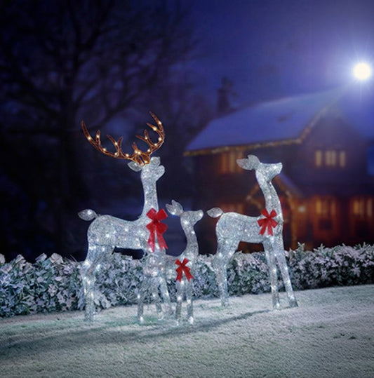 Silver Glitter Fabric LED Reindeer Family Set of 3