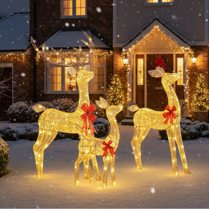 Gold Glitter Fabric LED Reindeer Family Set of 3