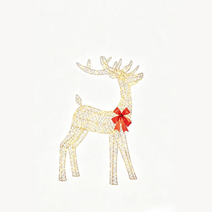 A wire-frame reindeer decoration with a red bow around its neck, shown on a plain white background.