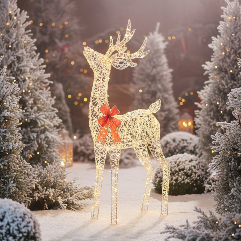 1.3m LED Golden Elegance Twist Tall Standing Reindeer