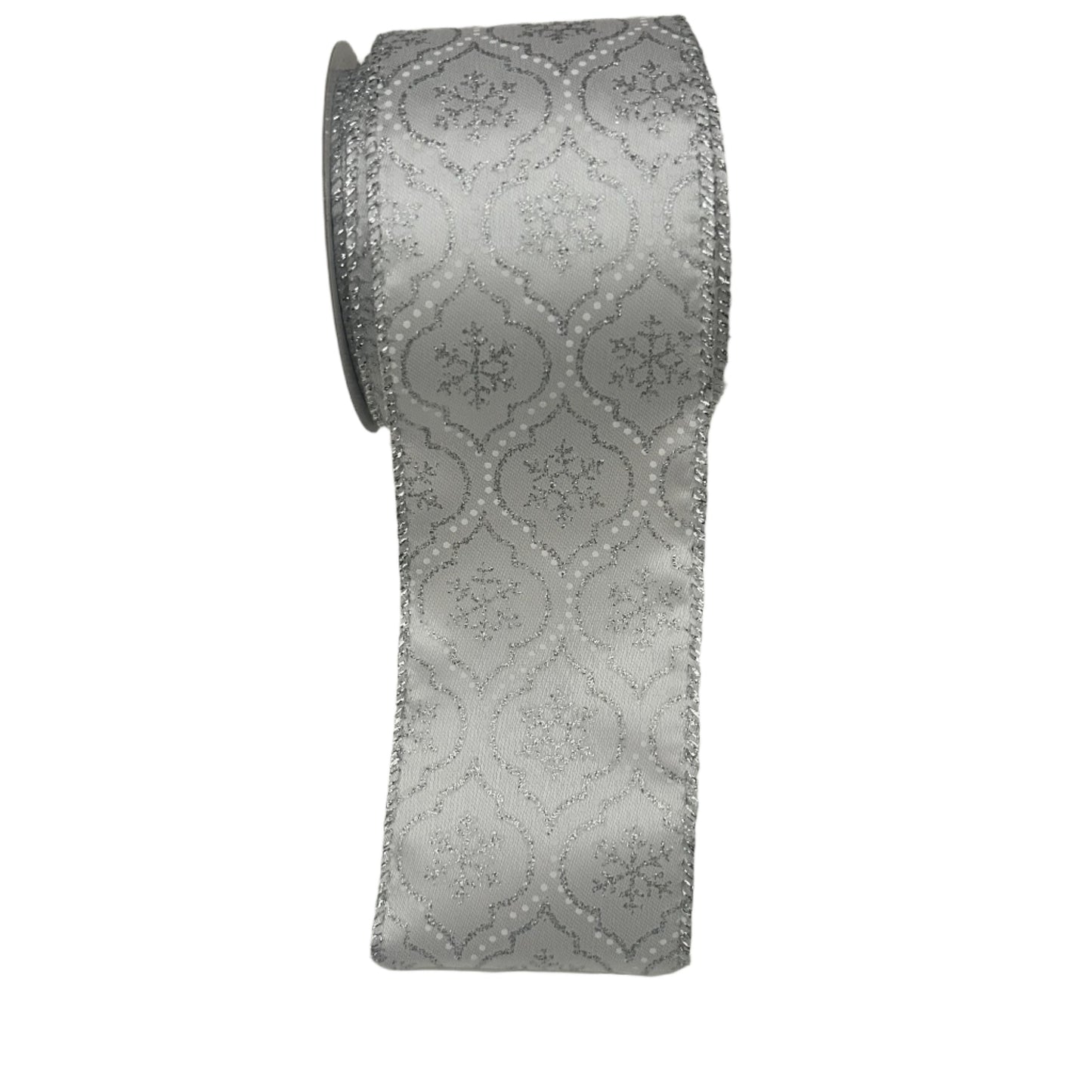 Silver and White Pattern Christmas Ribbon 5m