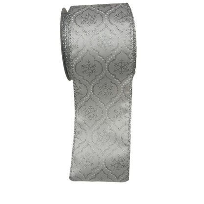 Silver and White Pattern Christmas Ribbon 5m