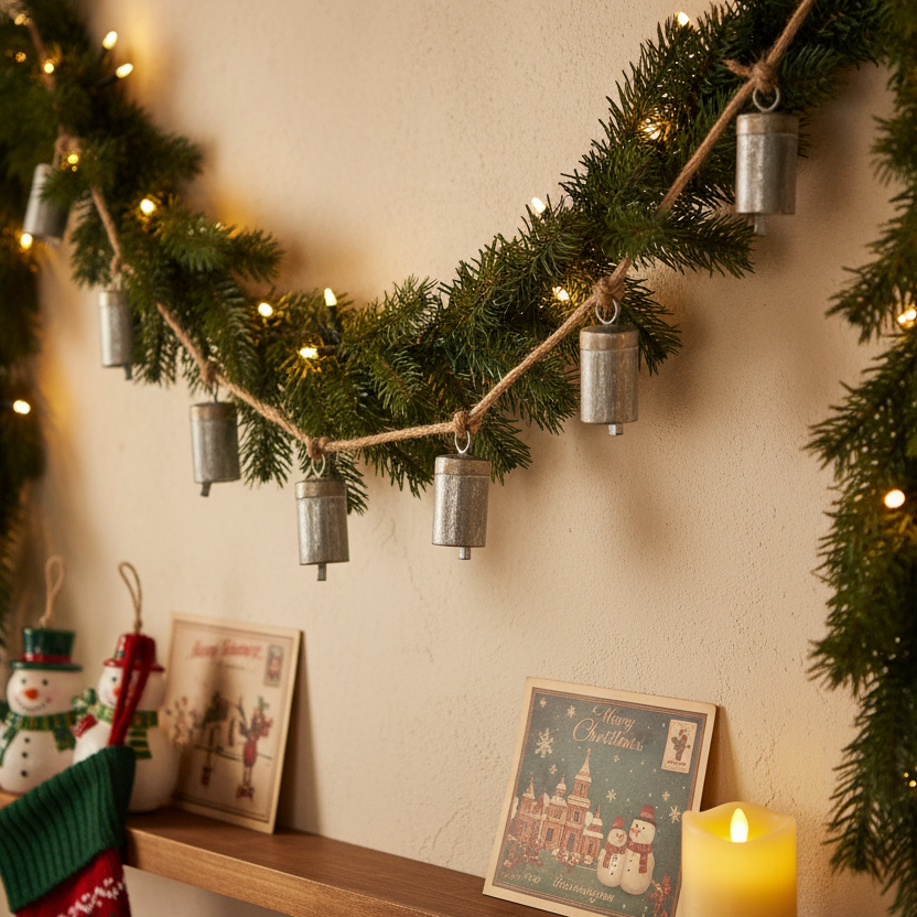 Vintage Style Zinc Cow Bells Christmas Garland
